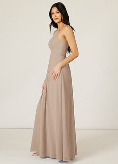 Azazie Sarah Bridesmaid Dresses Taupe Empire Pleated Chiffon Dress image3