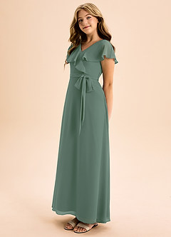 Azazie Lainey Junior Eucalyptus A-Line with Pockets Chiffon Dress image3