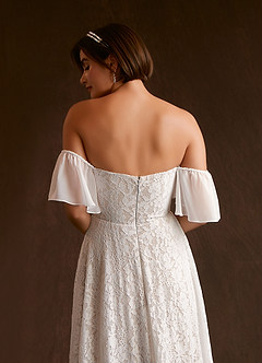 Azazie Cambri Wedding Dresses A-Line Off the Shoulder Lace Floor-Length Dress image6