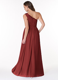 Azazie Demi Bridesmaid Dresses Rust A-Line One Shoulder Chiffon Dress image2
