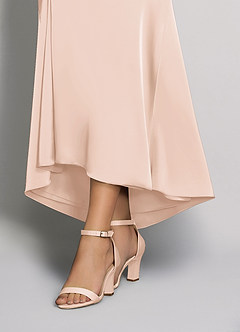 front Matching Color Stretch Satin One Strap Buckle Chunky Heel Sandals