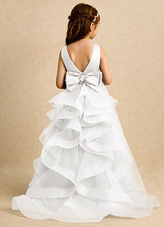 Azazie Lior Flower Girl Dresses White Ball-Gown Pleated Tulle Dress image1