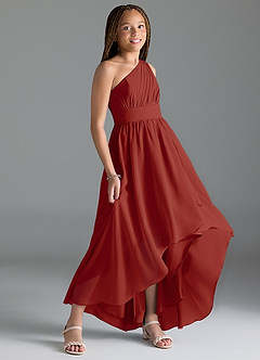 Azazie Mathilda Junior Robe Trapèze en Mousseline de soie Plissée Terracotta image3