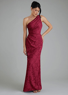 Azazie Akilah Bridesmaid Dresses Burgundy Mermaid One Shoulder Floral Burnout Dress image4