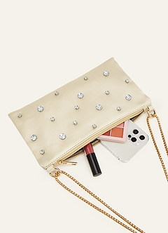 front Bolsa de ombro ajustável em cetim com detalhes em strass