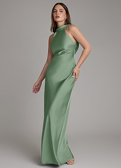 Azazie Dimitra Bridesmaid Dresses Matcha A-Line Pleated Stretch Satin Dress image4