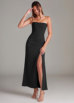 Azazie Leonis 신부 들러리 드레스 인어 스트랩리스 쉬폰 발목 길이 드레스 image1