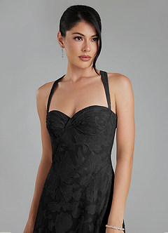Azazie Bea Bridesmaid Dresses Black A-Line Corset Floral Burnout Dress image4