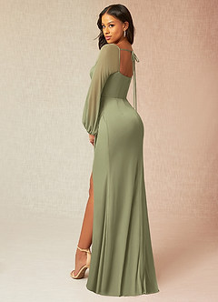 Azazie Charissa Final Sale Champagne Sheath Corset Pleated Mesh Dress image2