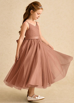 Azazie Patootie Flower Girl Dresses Bronzer A-Line Spaghetti Strap Tulle Dress image4