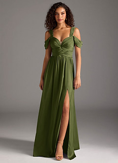 Azazie Lianne Bridesmaid Dresses Olive A-Line Off the Shoulder Stretch Satin Dress image8