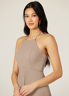 Azazie Sarah Bridesmaid Dresses Taupe Empire Pleated Chiffon Dress image6