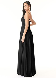 Azazie Vini Bridesmaid Dresses Black A-Line V-Neck Pleated Chiffon Dress image4