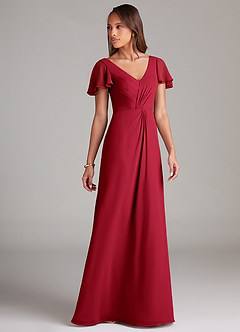 Azazie Soren Bridesmaid Dresses Scarlet A-Line Ruched Chiffon Dress image4