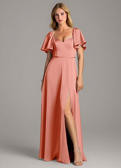 Azazie Chloe Robes de demoiselle d'honneur Robe Trapèze en Satin extensible Encolure en Forme de Cœur Corail image4