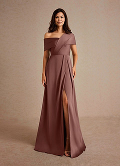 Azazie Milton Mother of the Bride Dresses Espresso A-Line Pleated Stretch Satin Dress image7