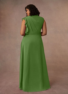 Azazie Narine vestidos de madre de la novia Vestido de Albahaca de Gasa de Corte en A con Cuello alto plisado image8