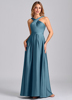 Azazie Dixie Brautjungfernkleider A-Linie Plissee Stretch-Satin Kleid Bermudablau image4