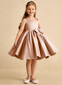 Azazie Jessie Flower Girl Dresses Champagne Rose A-Line Bow Matte Satin Dress image5