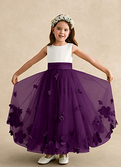 Azazie Vi Flower Girl Dresses Grape A-Line Sleeveless Tulle Dress image5