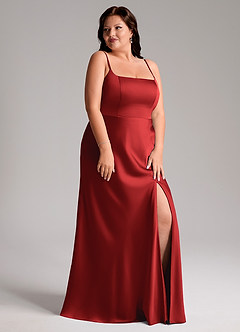 Azazie Lidia Abiti da Damigella Abito Sirena in Raso Elasticizzato Spacco Laterale Melograno image5