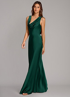 Azazie Cheryl Bridesmaid Dresses Emerald Mermaid Stretch Satin Dress image3