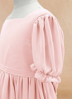 Azazie Joss Flower Girl Dresses Blushing Pink A-Line with Sleeves Chiffon Dress image7