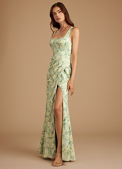 Azazie Mero Vestidos de damas de honor Vestido de Salvia Floral De Ensueño de Floral De Ensueño de Corte Recto con Plisado image4