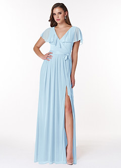 Azazie Jael Bridesmaid Dresses Sky Blue A-Line V-Neck Mesh Dress image1