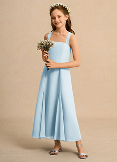 Azazie Tater Junior Formal vestidos de niña de las flores Vestido de Azul Cielo de Gasa de Corte En A con Plisado image6