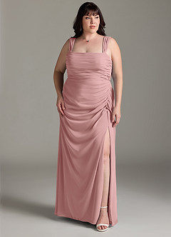 Azazie Jesaphine Robes de demoiselle d'honneur Robe Fourreau en Mousseline de soie Arc Rose Poussiéreuse image8