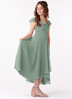 Azazie Posie Junior Silver Sage A-Line Ruched Chiffon Dress image2
