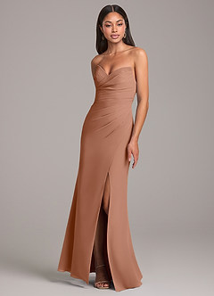 Azazie Yola Bridesmaid Dresses Bronzer Sheath Pleated Chiffon Convertible Dress image3