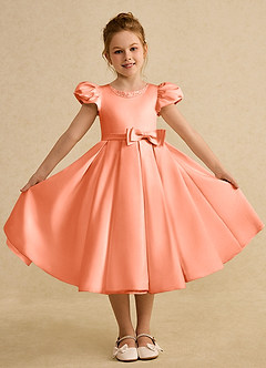 Azazie Pearl Flower Girl Dresses Sunset Ball-Gown Pleated Matte Satin Dress image4