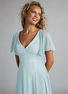 Azazie Induh Bridesmaid Dresses Mist A-Line Flutter V-neck Mesh Dress image5