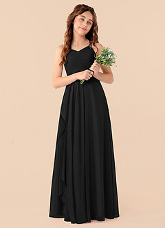 Azazie Mariela Junior Black A-Line Pleated Chiffon Dress image4