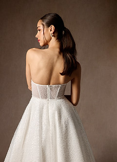 Azazie Nicolette Wedding Dresses Diamond White A-Line Strapless Beading Dress image2