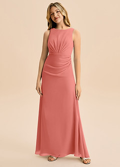 Azazie Floris Junior Robe Trapèze en Mousseline de soie Plissée Rose Saumon image4