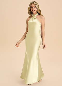 Azazie Chickie Junior Robe Fourreau en Satin extensible Plissée Sorbet Citron image5