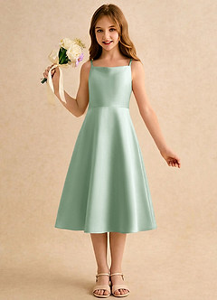 Azazie Jaella Sukienki dla dziewczynek sypiących kwiaty Linia A Pofałdowany Matowy satynowy Długość herbaty Sukienka image4