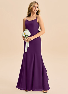 Azazie Lioren Junior Meerjungfrau-Linie Schleifen Chiffon Kleid Traube image4