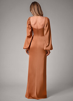 Azazie Sonata Bridesmaid Dresses Copper Sheath Long Sleeve Stretch Satin Convertible Dress image2