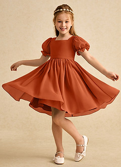 Azazie Jolie Flower Girl Dresses Burnt Orange A-Line with Sleeves Chiffon Dress image3