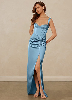 Christian Siriano Bridal for Azazie 1017 Bridesmaid Dresses Steel Blue Sheath Sweetheart Neckline Stretch Satin Dress image3