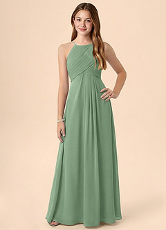 Azazie Ginny Junior Vestido de Matcha de Gasa de Corte en A con Plisado image1