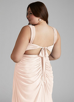 Azazie Jesaphine Bridesmaid Dresses Blushing Pink Sheath Ruched Mesh Dress image7