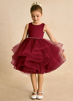 Azazie Tinie Flower Girl Dresses Burgundy Ball-Gown Bow Tulle Dress image5