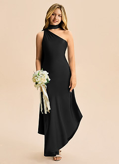 Azazie Briony Junior Etui Plissee Stretch-Satin Kleid Schwarz image1