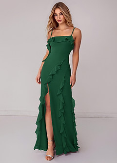 Azazie Malia Bridesmaid Dresses Dark Green Sheath Ruched Chiffon Dress image3