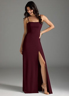 Azazie Melia Bridesmaid Dresses Cabernet A-Line Bow Stretch Crepe Dress image2